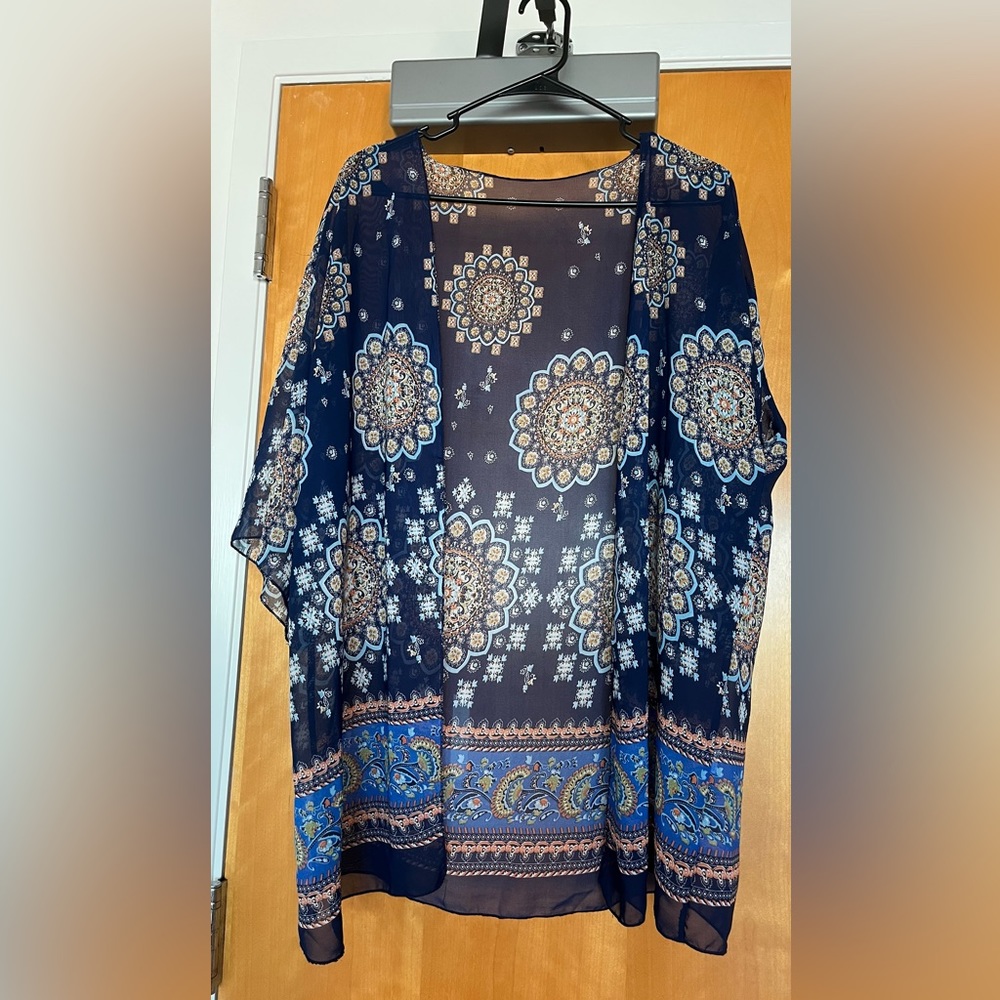 Women's Beach Cover up Swimsuit Kimono with Bohemian Floral Print, Loose Casual